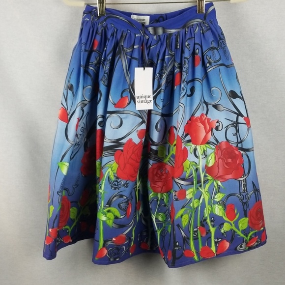 Unique Vintage Dresses & Skirts - Amazing"Unique Vintage" Full Rose Patterned Skirt